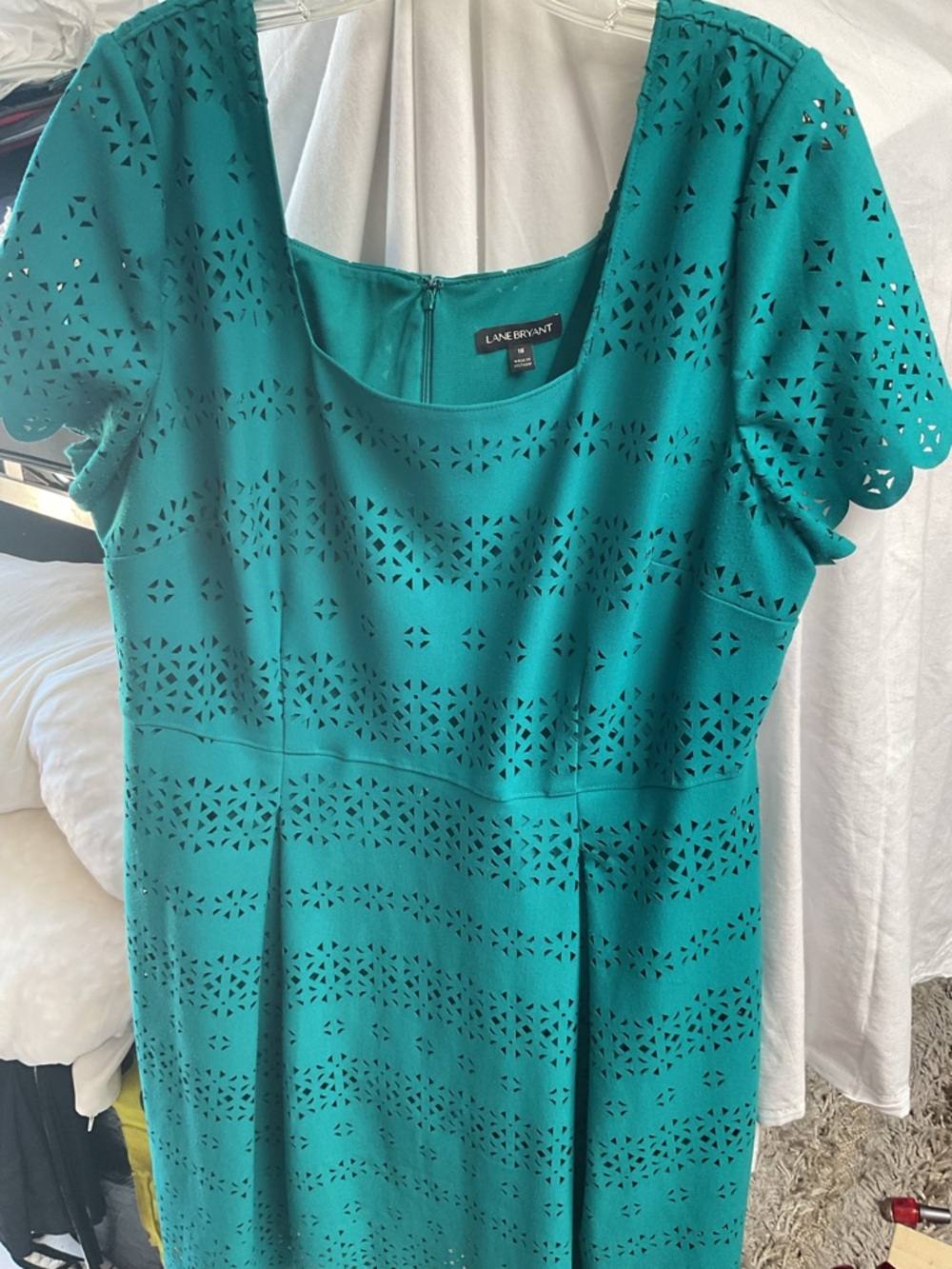 Lane Bryant Teal Laser-Cut Scoop Neck Dressy Top